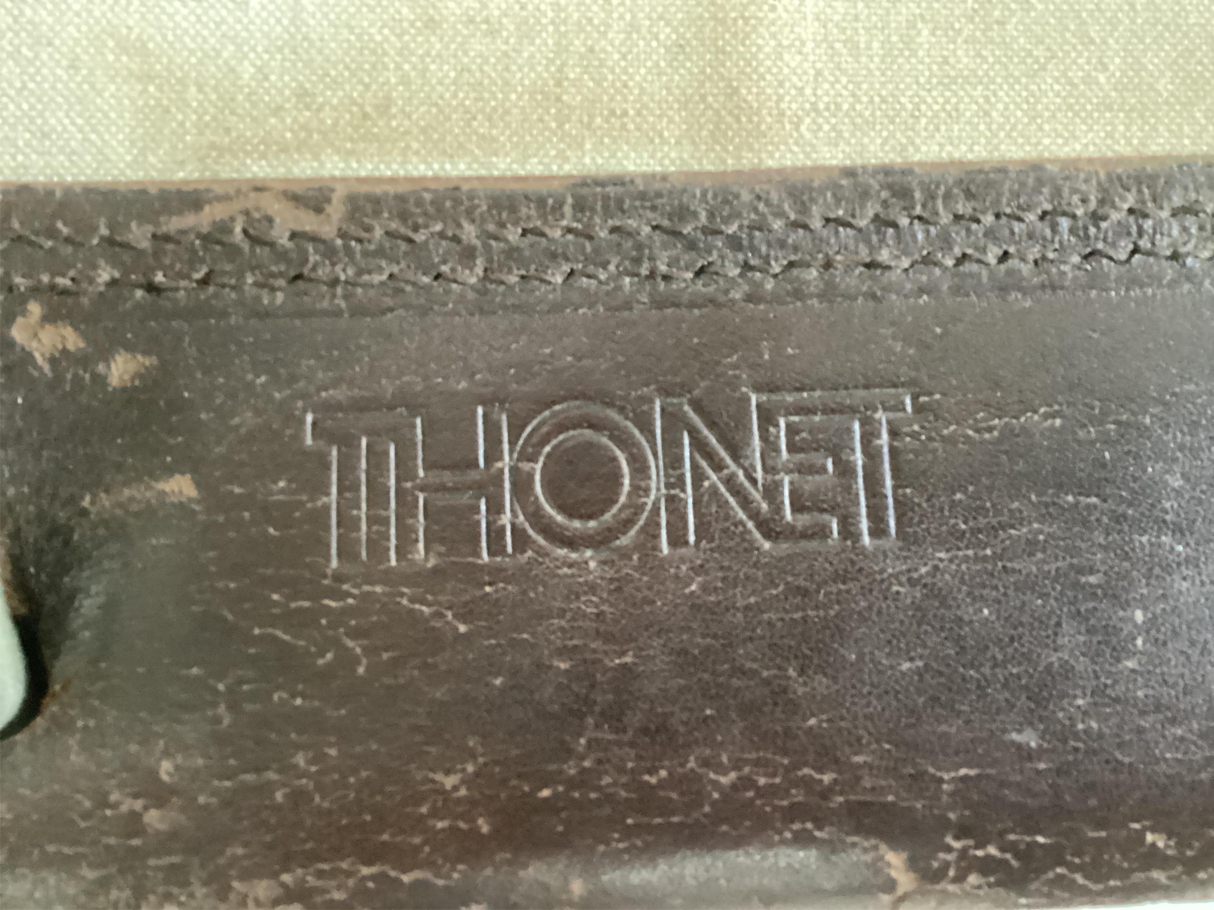 Mies Van Der Rohe for Thonet, a set of six mid century MR10 cantilever chairs with tan leather pads, width 50cm, depth 74cm, height 82cm. Condition - fair